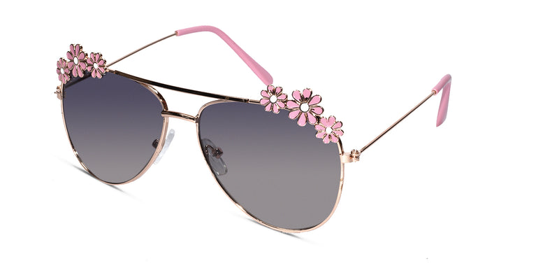 Aviator Kids sunglasses with pink temple gray glasses