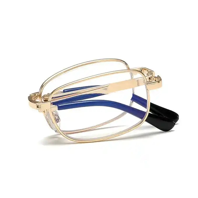 Foldable Golden adjustable reading spectacles for women, round frame for oval face