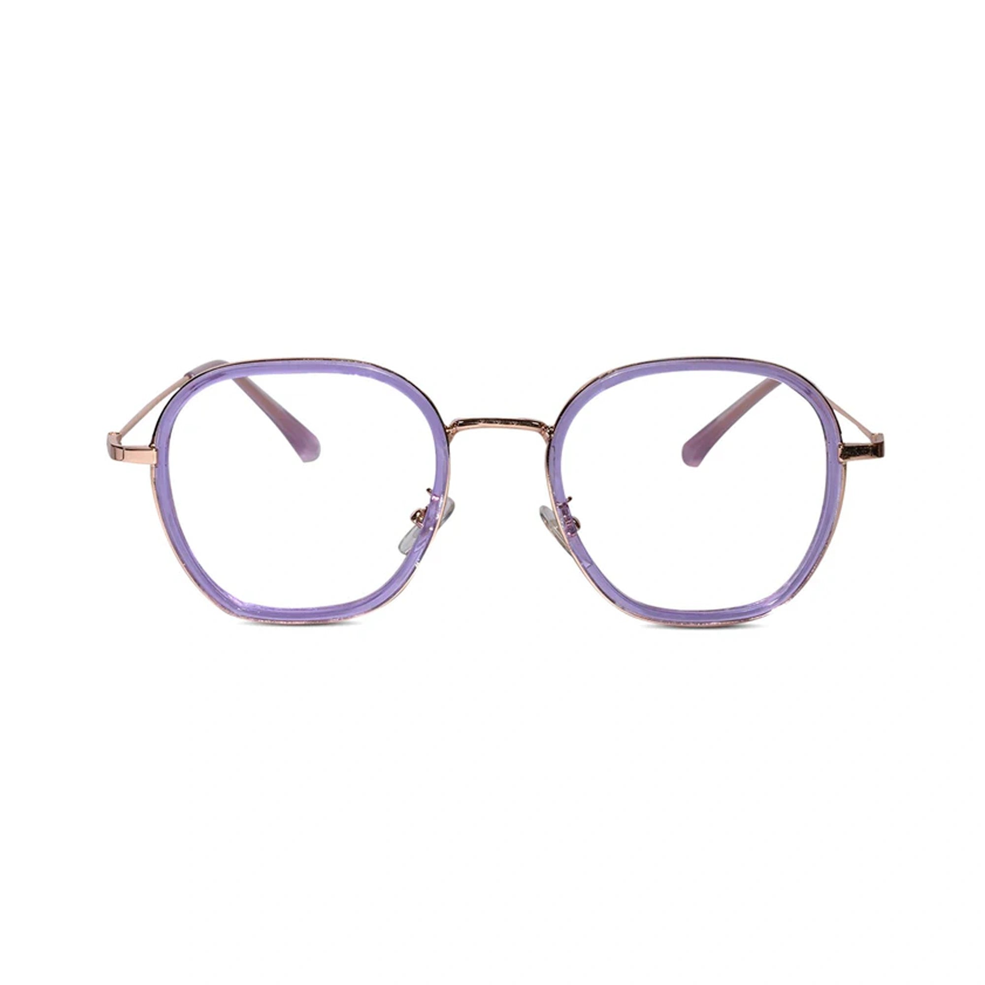 Purple Rose Gold Full Rim Hexagonal Eyeglasses For Women LKS2207-PURPL