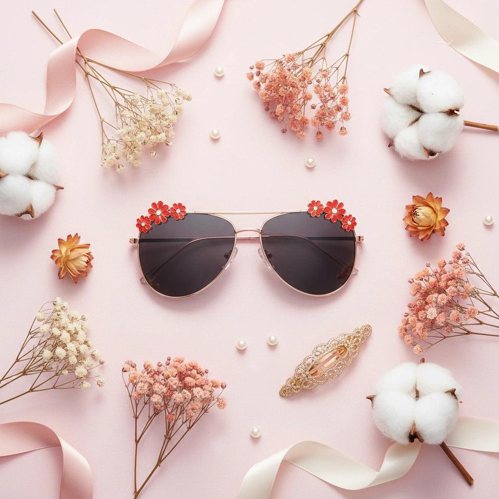 Aviator Floral Sunglasses  For Girls LKSK0003-RED-BLK