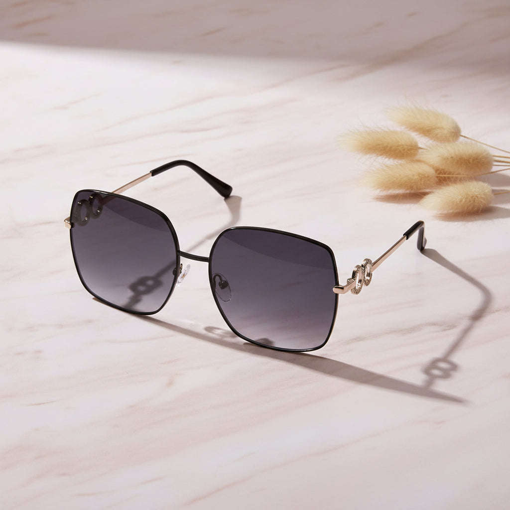 Designer Oversize  Black Square Sunglasses For Women ELS1535-BLK