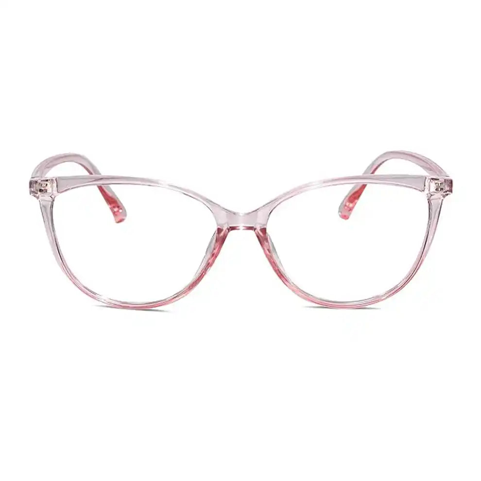 Front view cat eye scratch resistant transparent glasses showing.Best blue film anti-radiation reading glasses