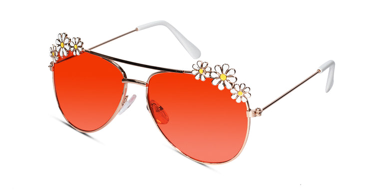 Gold Temple With flora design red lenses sunglasses for girls