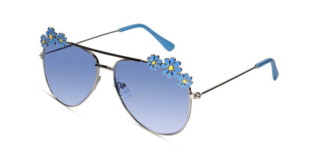 Aviator Sunglasses for kids with Light Blue color lens and silver temple