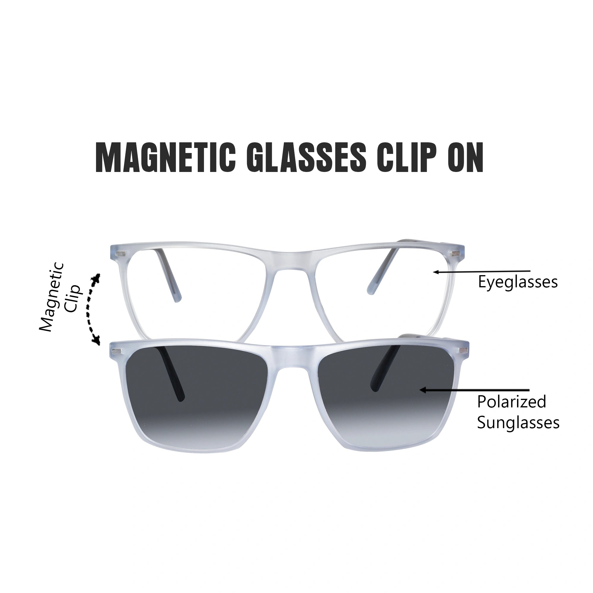 Matt Blue Transparent Rectangular Clip On Eyeglasses For Women & Men