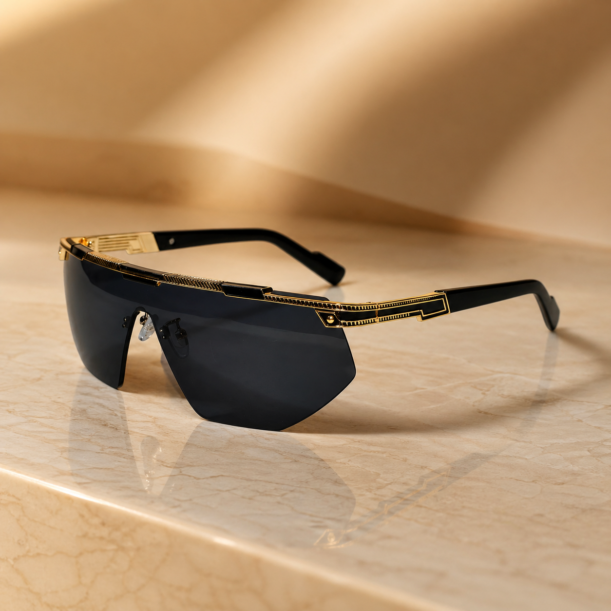 Black Gold Rimless Sunglasses for Men ELS2026S016-BLK