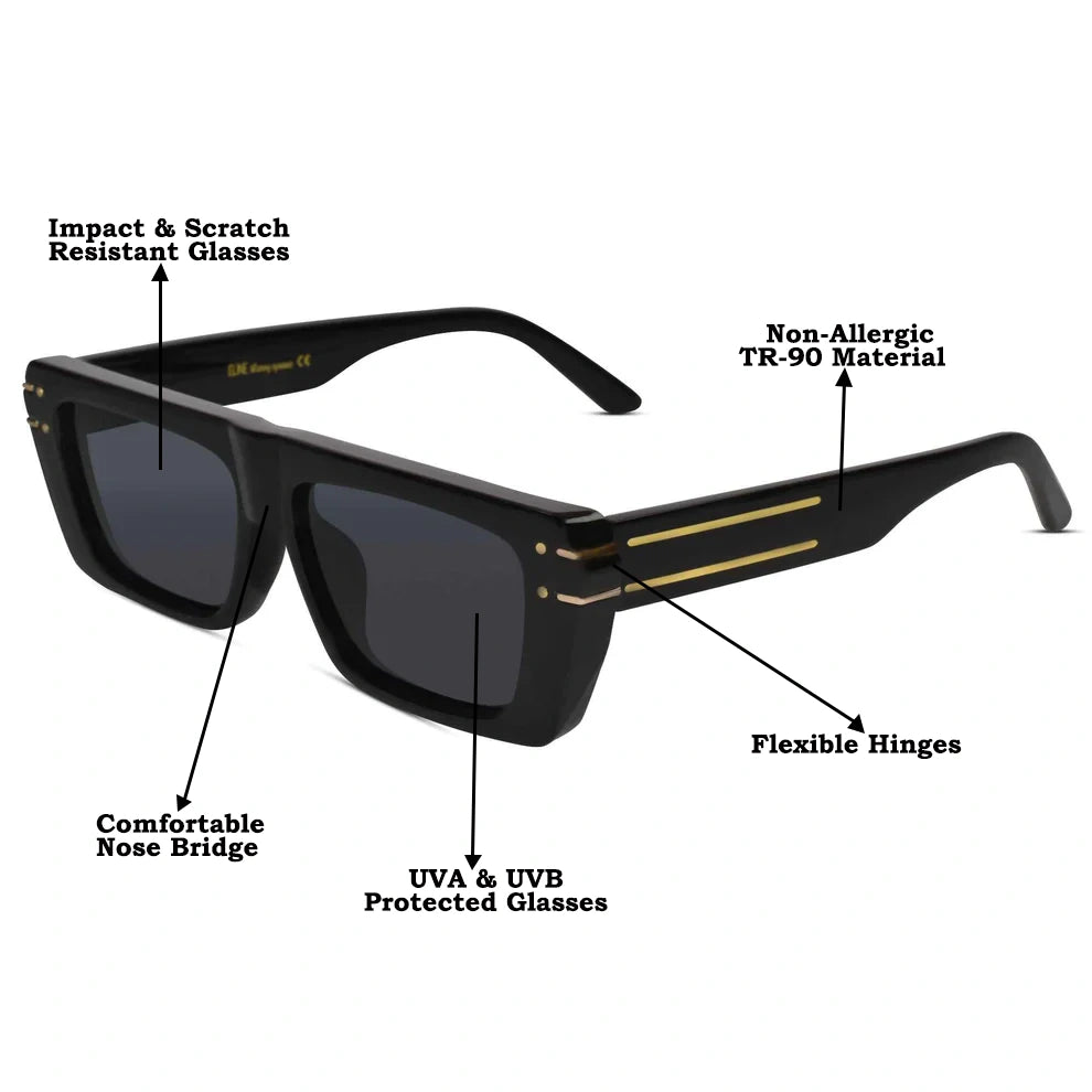 Sleek Black Rectangular Sunglasses