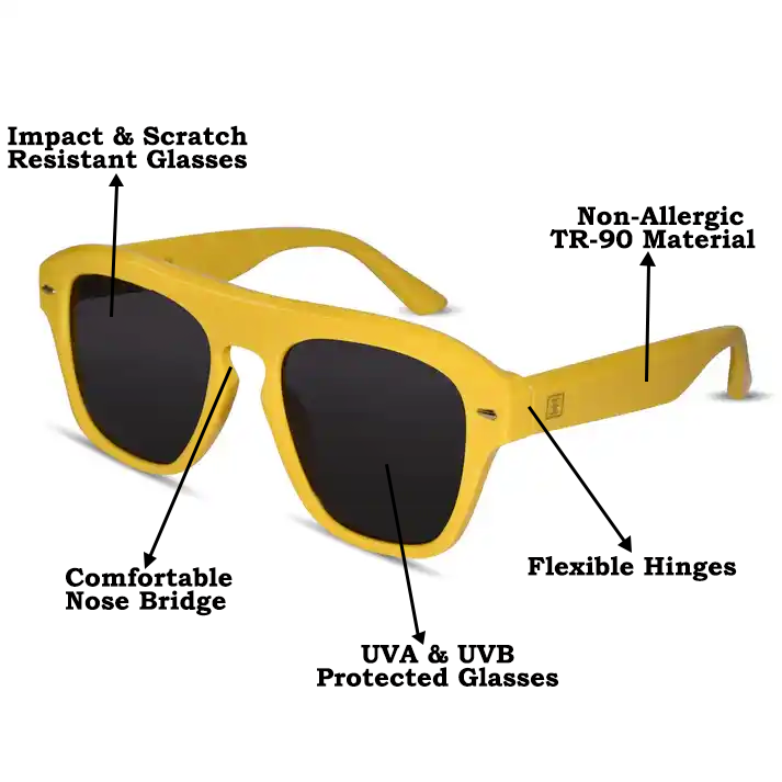 Yellow Rectangular  Sunglasses For Men & Women