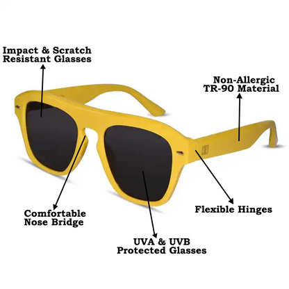 Yellow Rectangular  Sunglasses For Men & Women