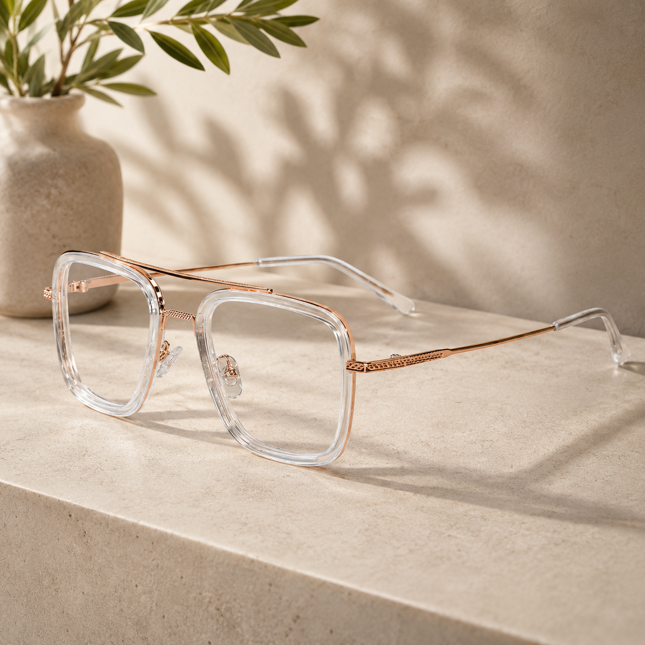 Transparent Gold Full Rim Rectangular Eyeglasses For Men LKE2229-TRANS GLD