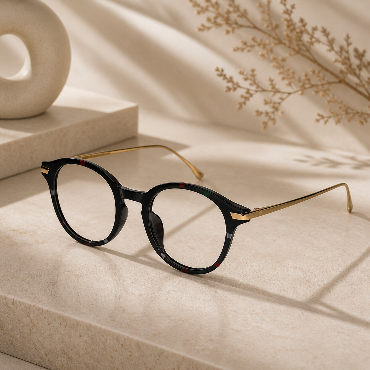 Black Round Gold Eyeglasses & Computer Glasses For Men & Women LKE2601-GOLD