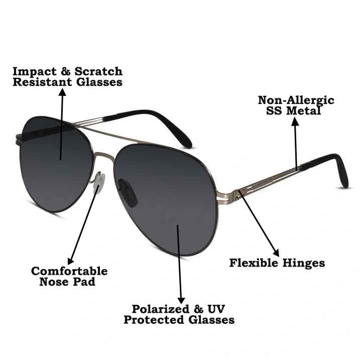 Flexible Polarized Matt Silver  Aviator Sunglasses