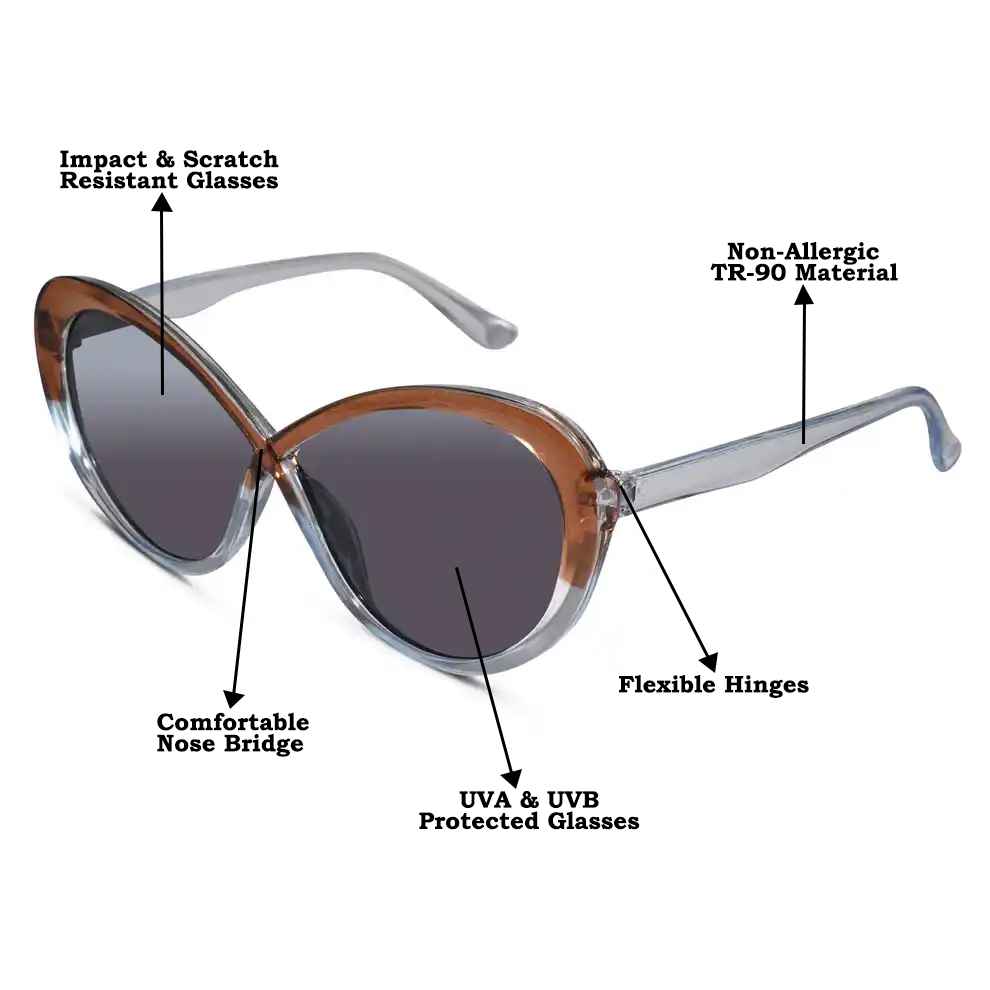Oversize Dual Tone Cateye Sunglasses For Women LKS5516-BRN