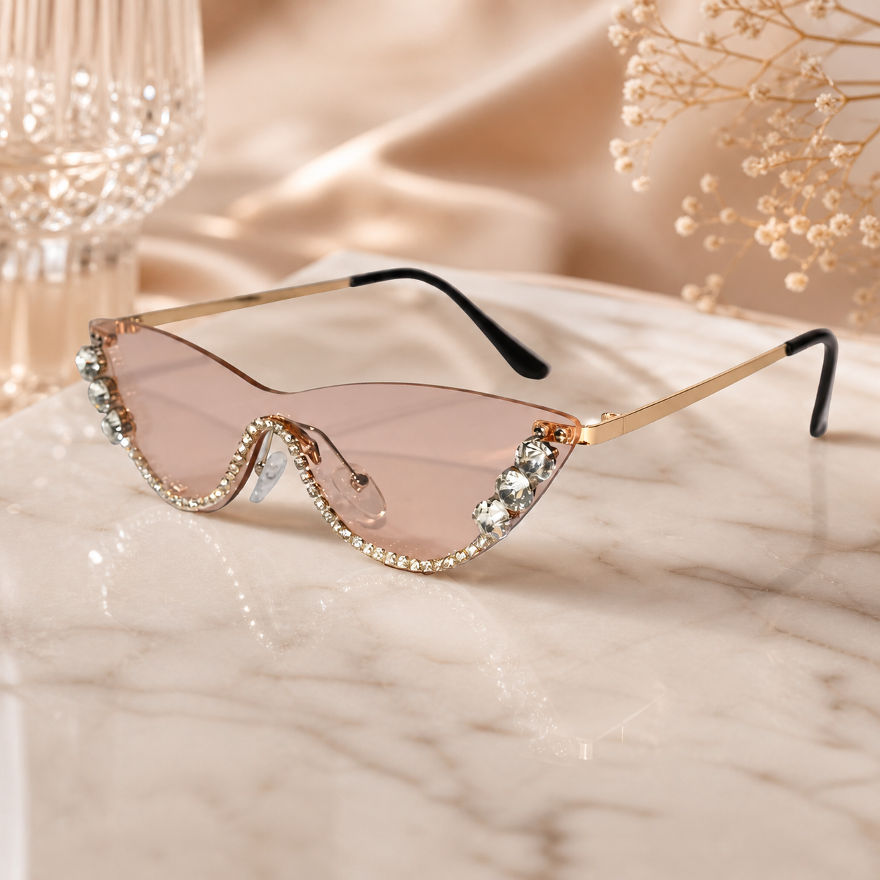 Rimless Cat Eye Sunglasses for Women ELS2026S011-PNK