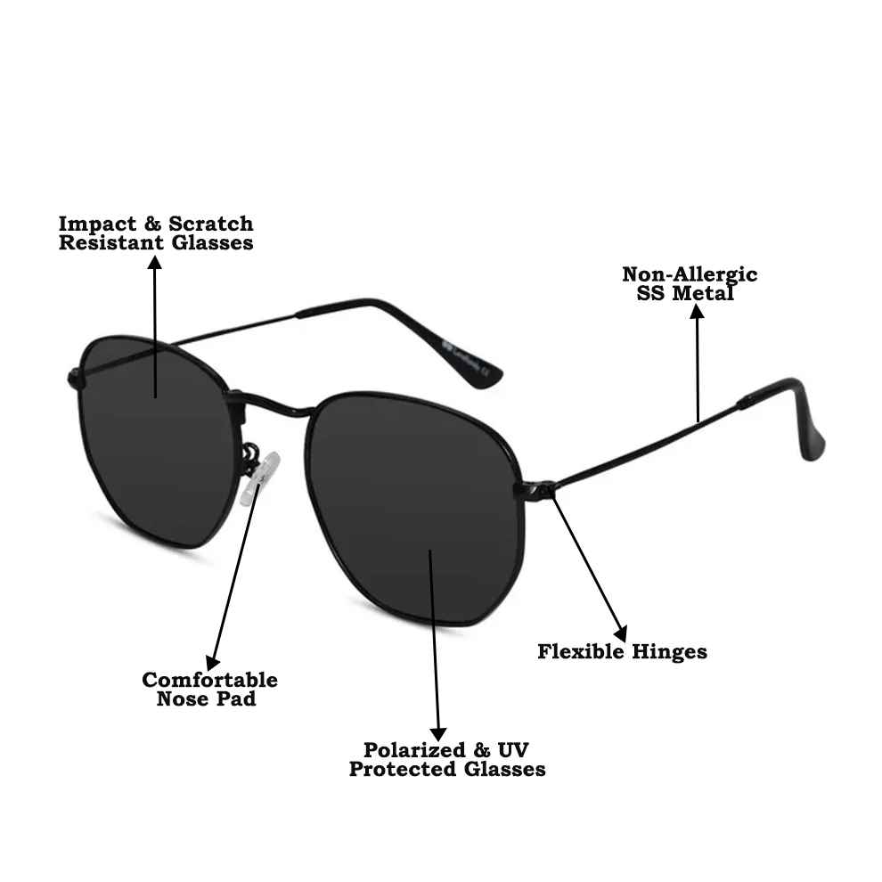Vintage Black hexagonal Sunglasses For Men