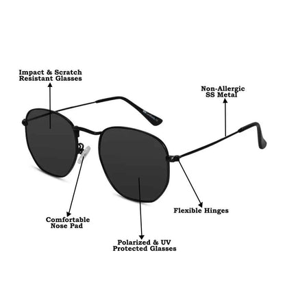 Vintage Black hexagonal Sunglasses For Men
