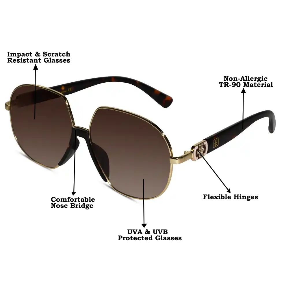 RoyalGaze | Designer Green Oversized Sunglasses For Women ELS58229-BRN