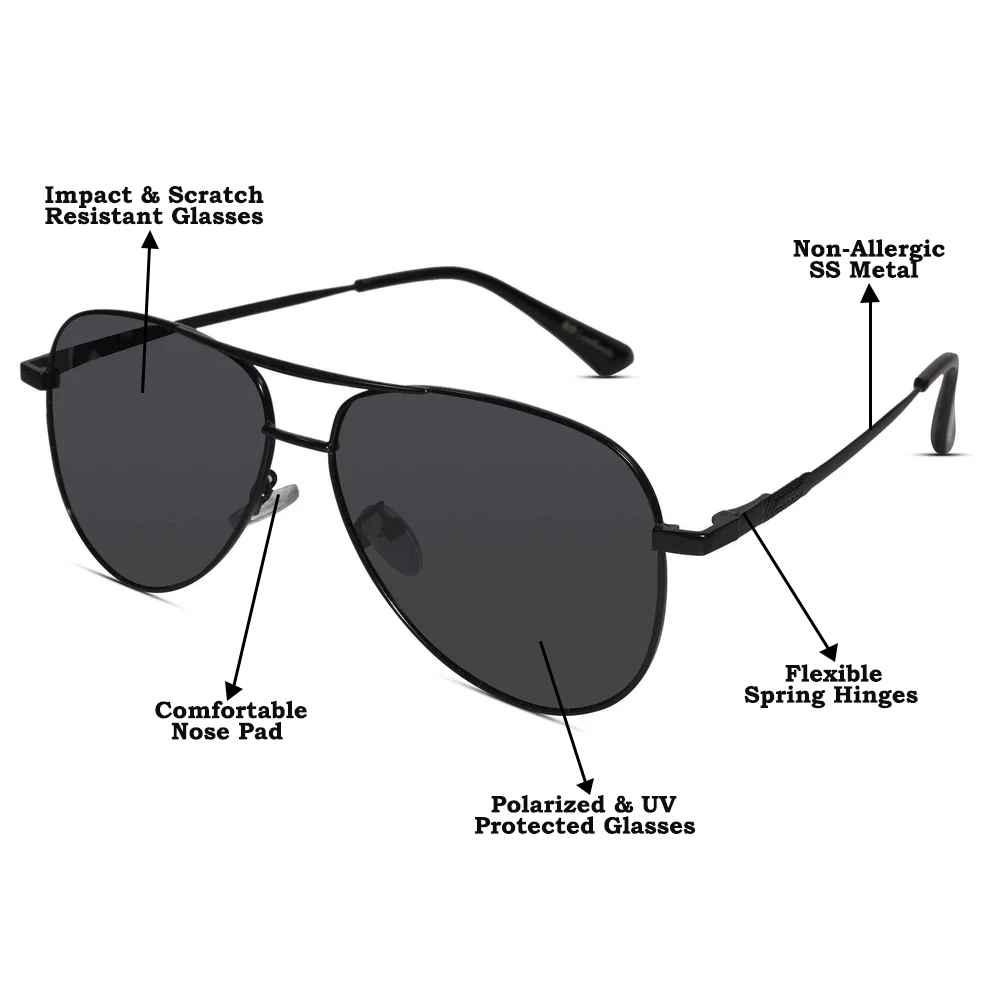 Metal Black Aviator  Sunglasses For Men