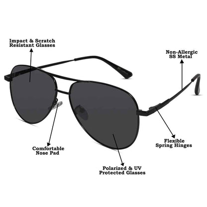 Metal Black Aviator  Sunglasses For Men