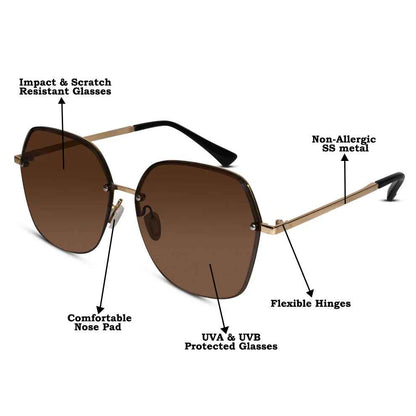 Gold Blue Oversize Sunglasses For Women