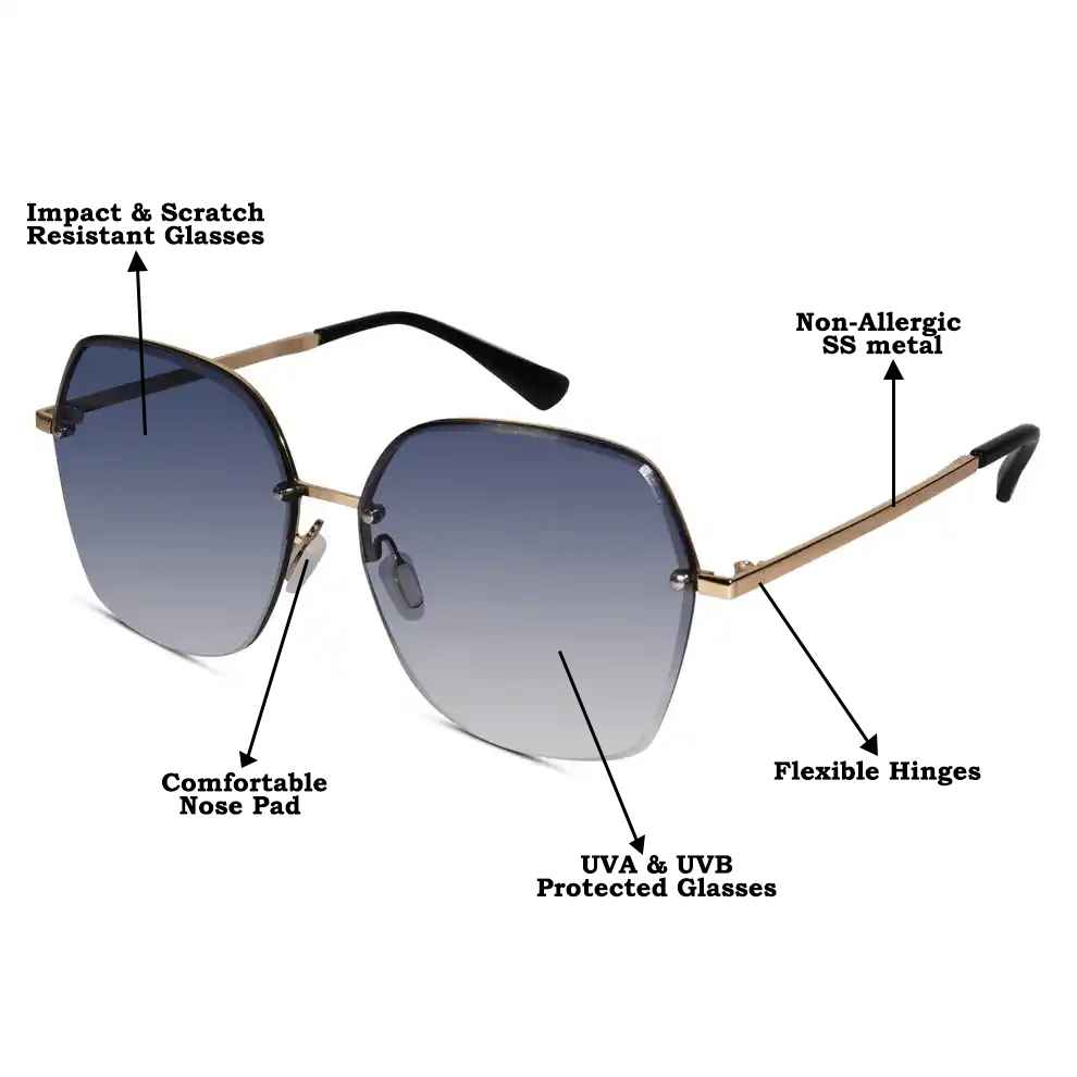 Gold Blue Oversize Sunglasses For Women