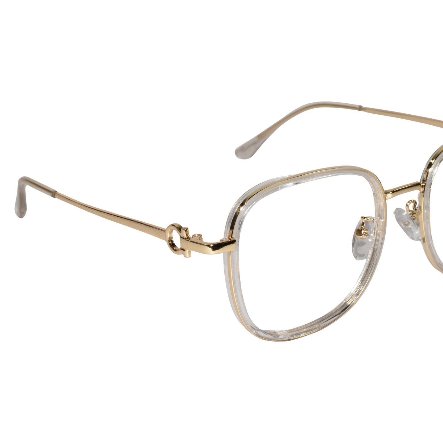 Designer Gold Square Metal Eyeglasses For Women