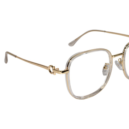 Designer Gold Square Metal Eyeglasses For Women