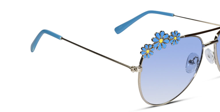 Aviator Sunglasses for kids with Light Blue color lens and silver temple