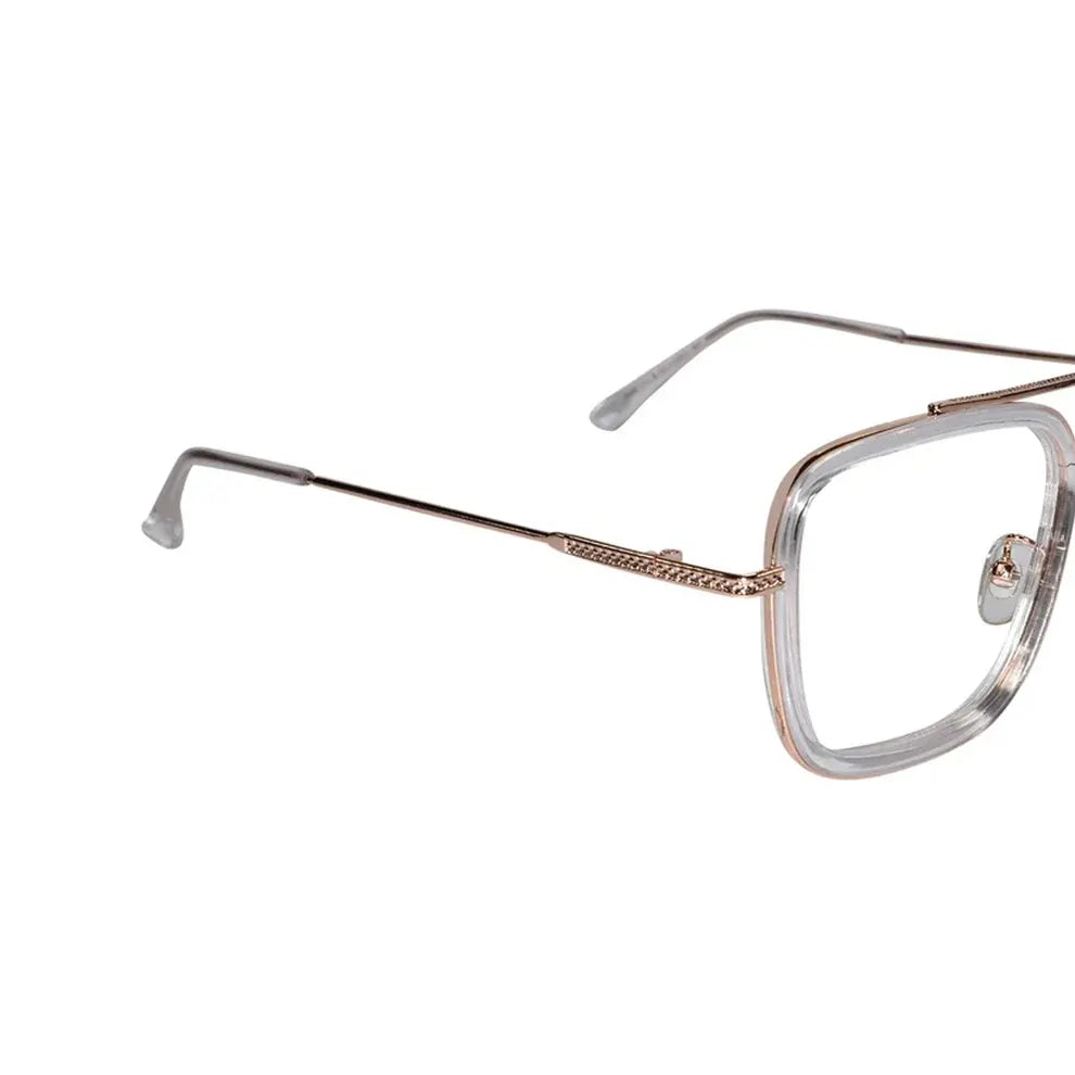 ngled photo of transparent gold rectangular eyeglasses for men – elegant power specs ideal for professional look