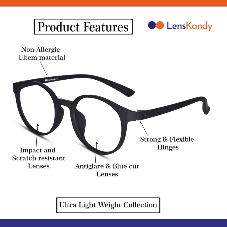 Round Full rim Matt-Black Eyeglasses for Men & Women