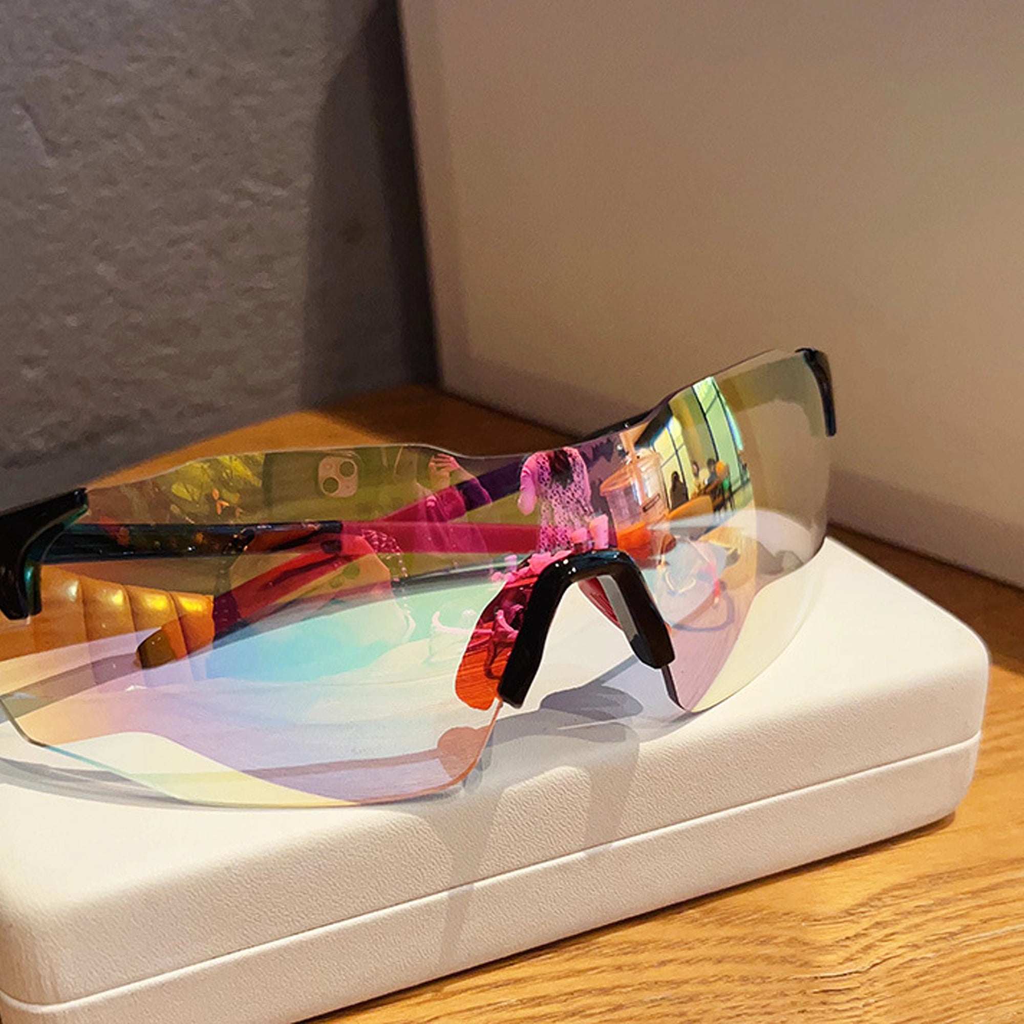 Photochromic Reflector Sports Sunglasses For Men LKS20836-BLK