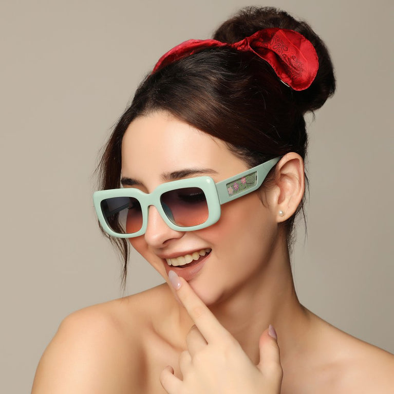 Floral Designe Rectangular Sunglasses