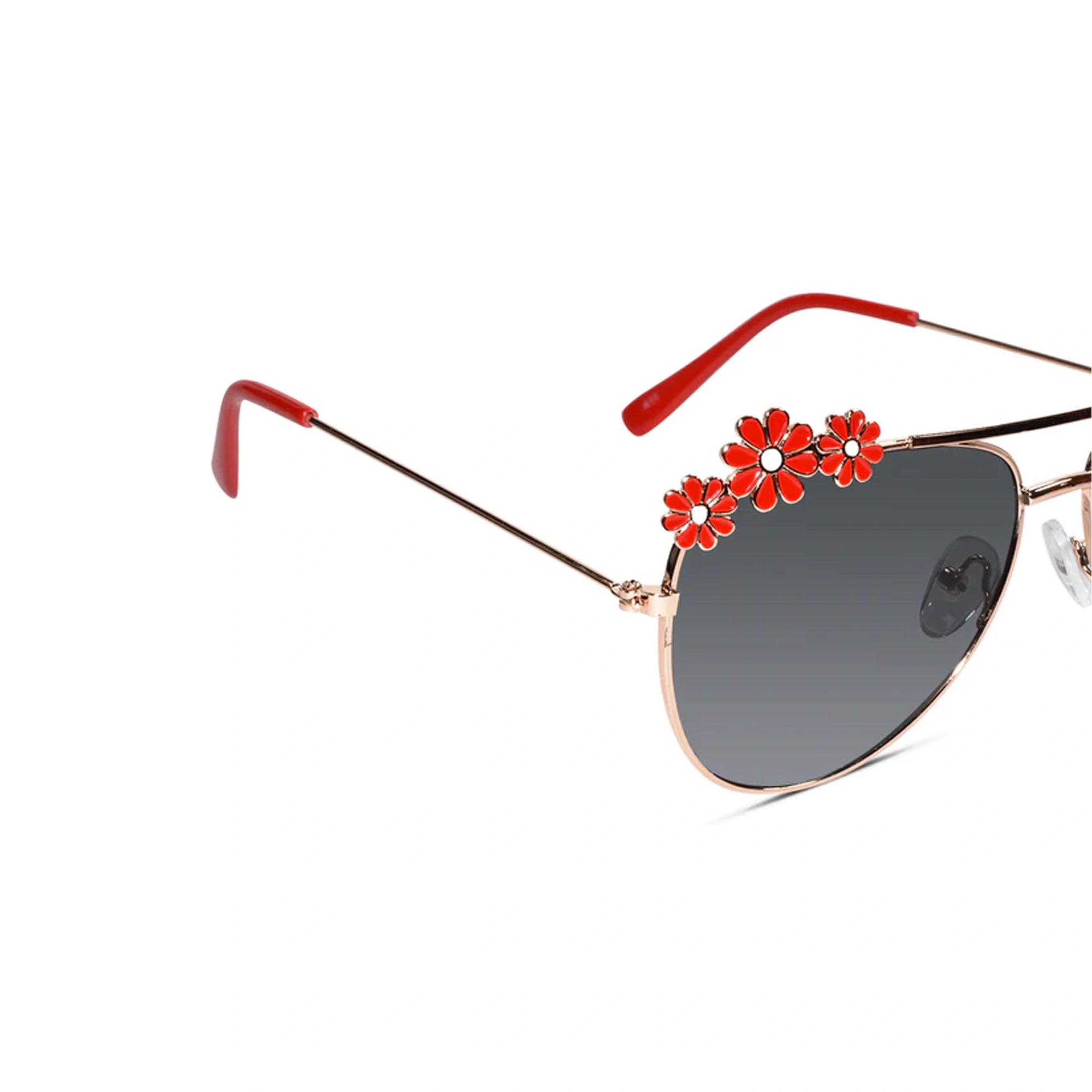 Aviator Floral Sunglasses  For Girls LKSK0003-RED-BLK