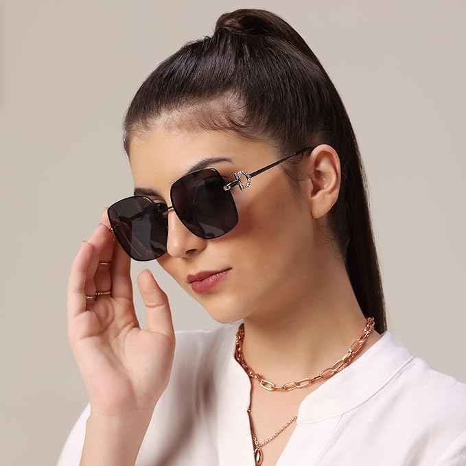 Designer Oversize  Black Square Sunglasses For Women ELS1535-BLK