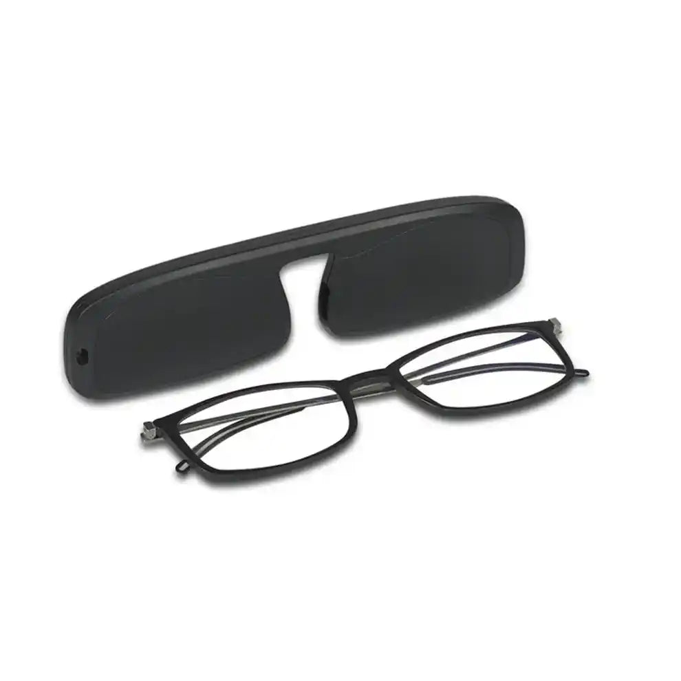 Compact Ultra-Thin Glasses for Reading shown next to a storage case, emphasizing their folding spectacles portability