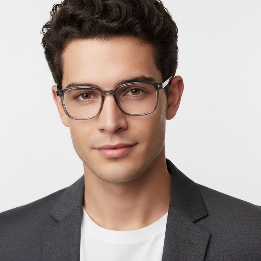Crystal Grey Full Rim Rectangle Eyeglasses For Men & Women LKS7130-GRY