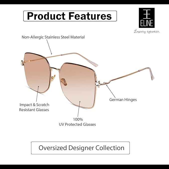 STAR | Metal Sleek Oversize Square Sunglasses For Women ELS7514-ORG