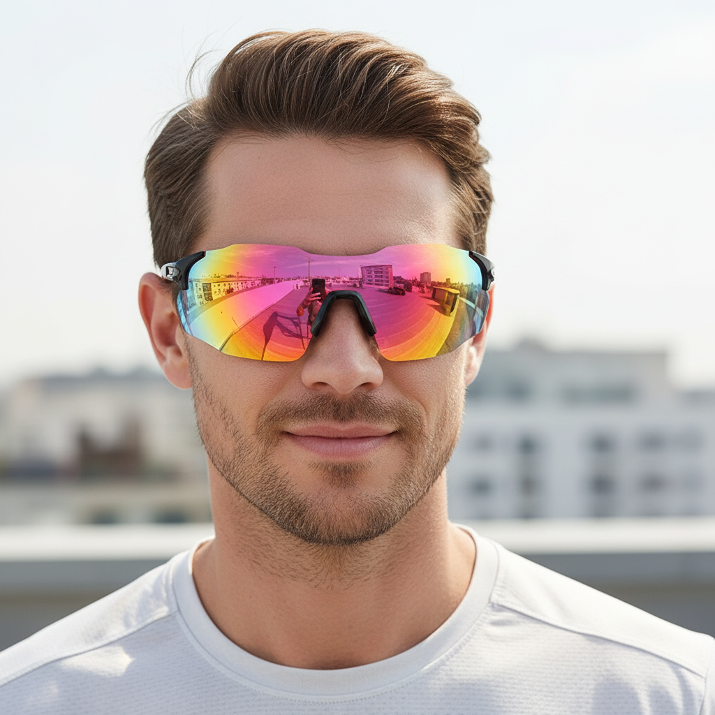 Photochromic Reflector Sports Sunglasses For Men LKS20836-BLK