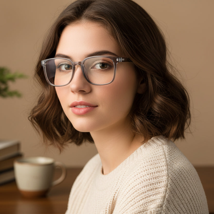 Crystal Grey Full Rim Rectangle Eyeglasses For Men & Women LKS7130-GRY