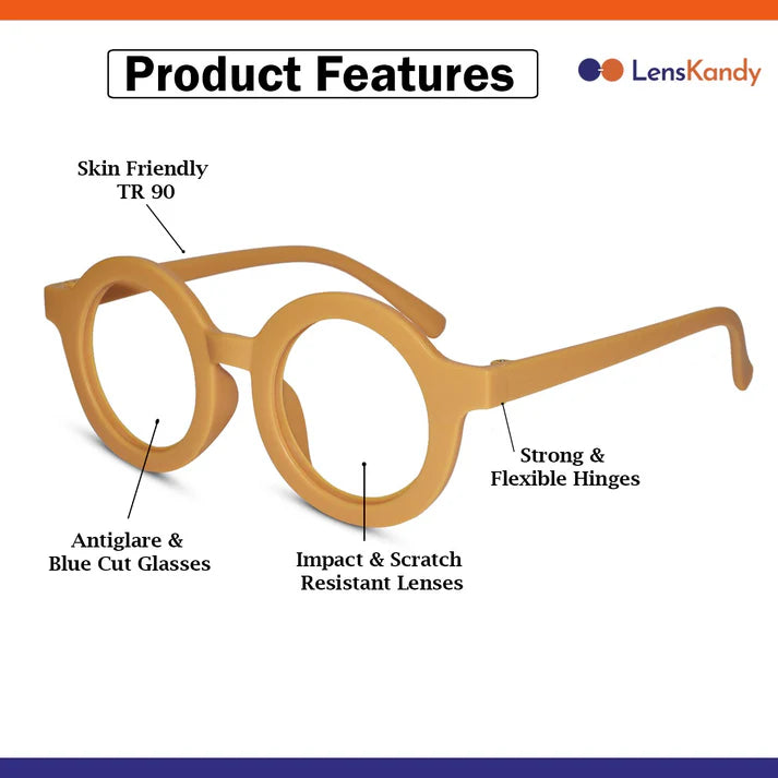 Round shape Orange Color Eyeglasses For Kids