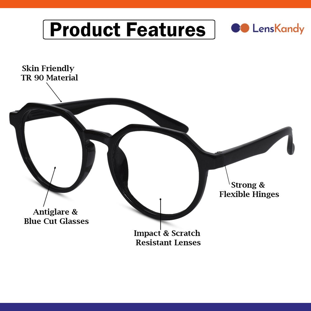 Hexagonal Shape Black Color Eyeglasses For Kids