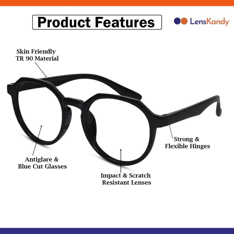 Hexagonal shape Black Color Eyeglasses for Kids