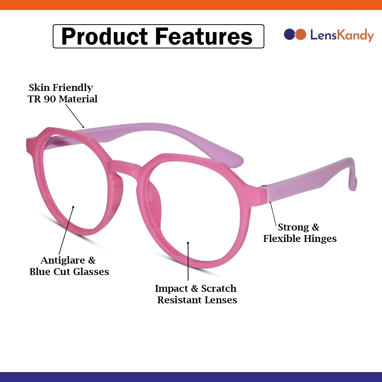 Hexagonal Shape Pink Color Eyeglasses For Kids