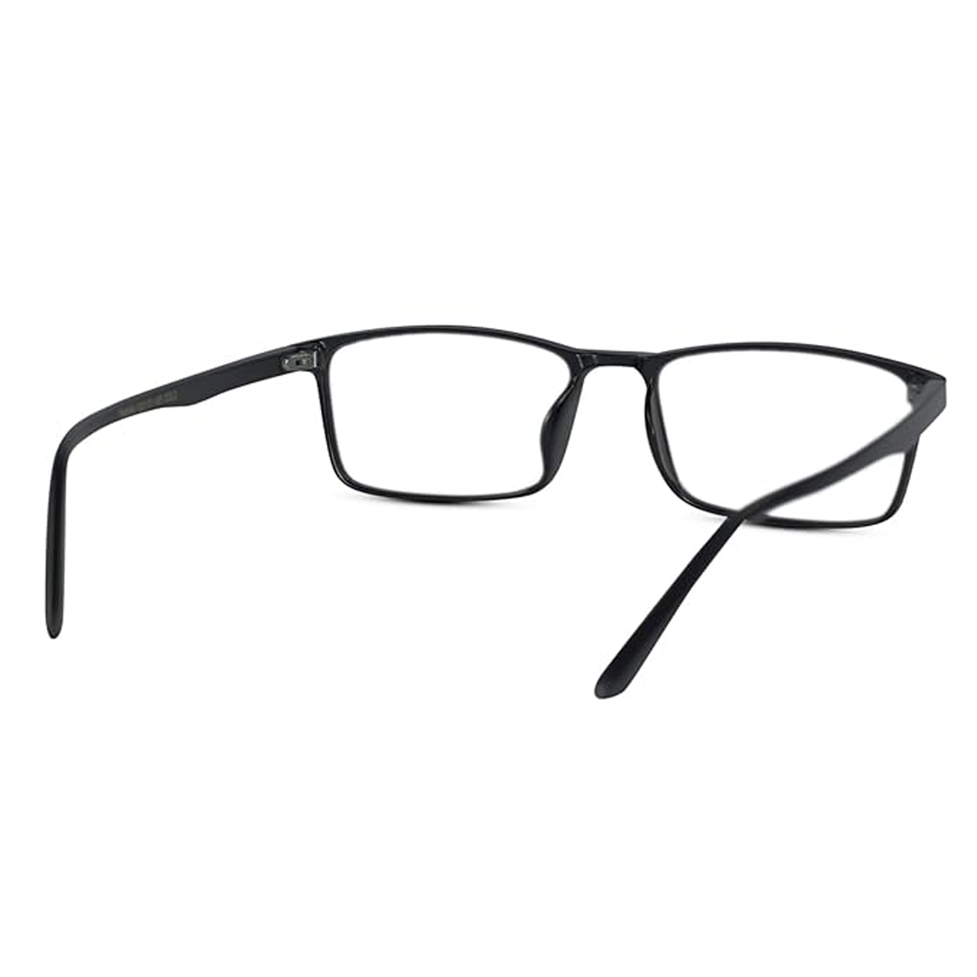 Back view of Rectangle flexible computer Reading Glasses purchased online, showing full black frame.