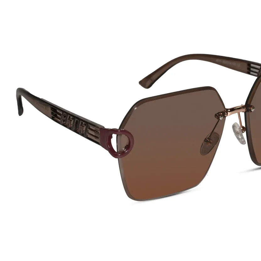 SunEdge | Oversize Hexagonal Rimless Brown Sunglasses For Women ELS8111-BRN