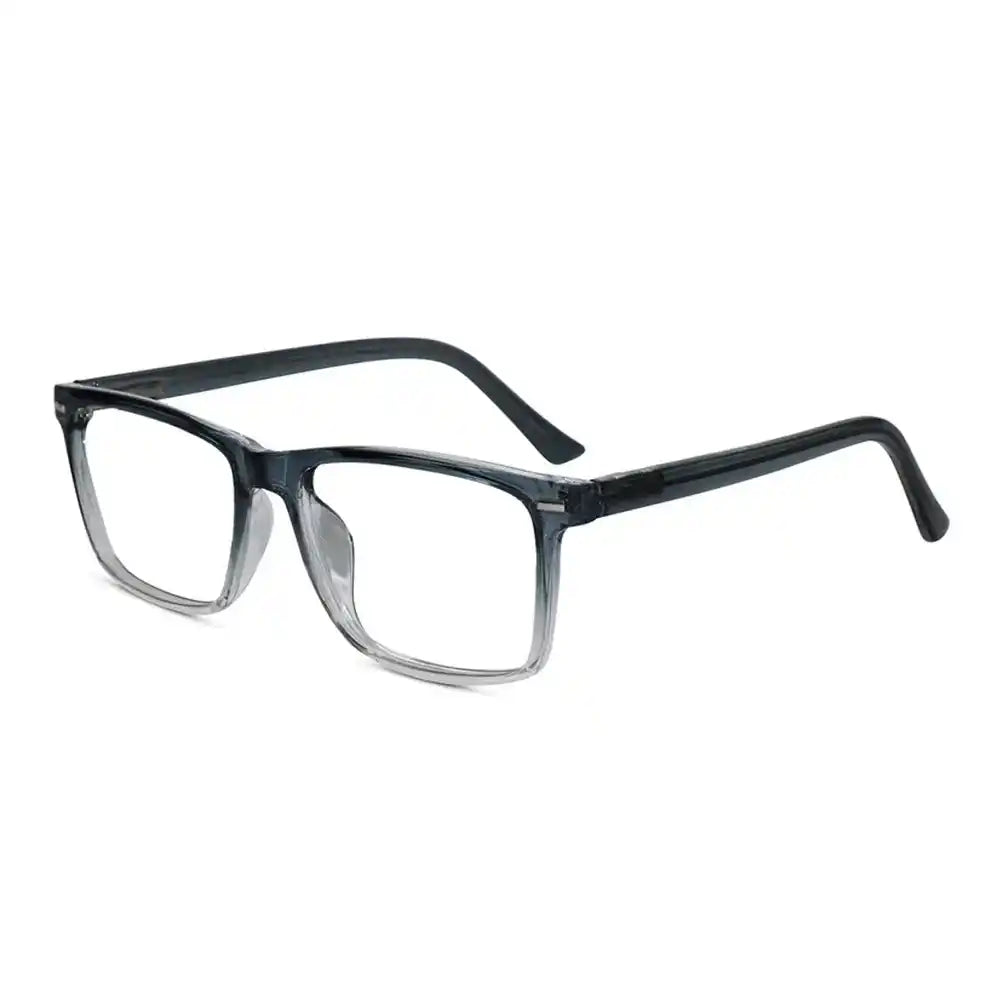 Side view of Dual Tone Crystal Blue Rectangle frame reading glasses on sale. Stylish  eyewear frames with +1.00 power option, based on positive customer reviews. Perfect for aesthetic look