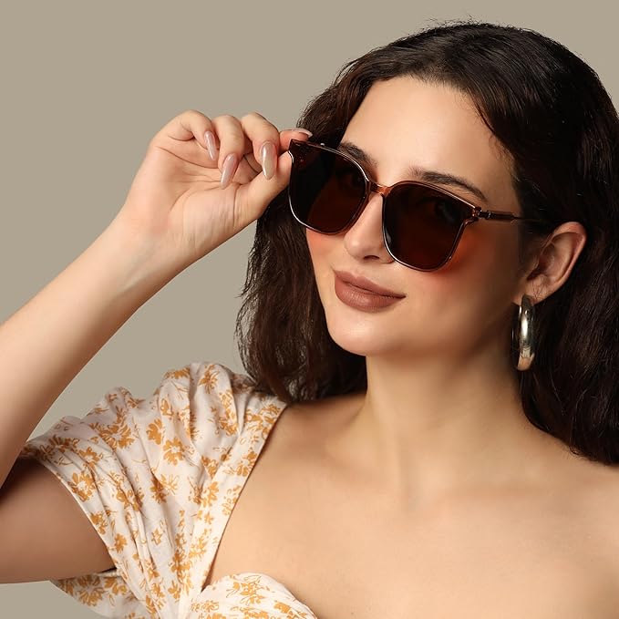 Luxury Brown Square Sunglasses For Women ELS2956-BRN
