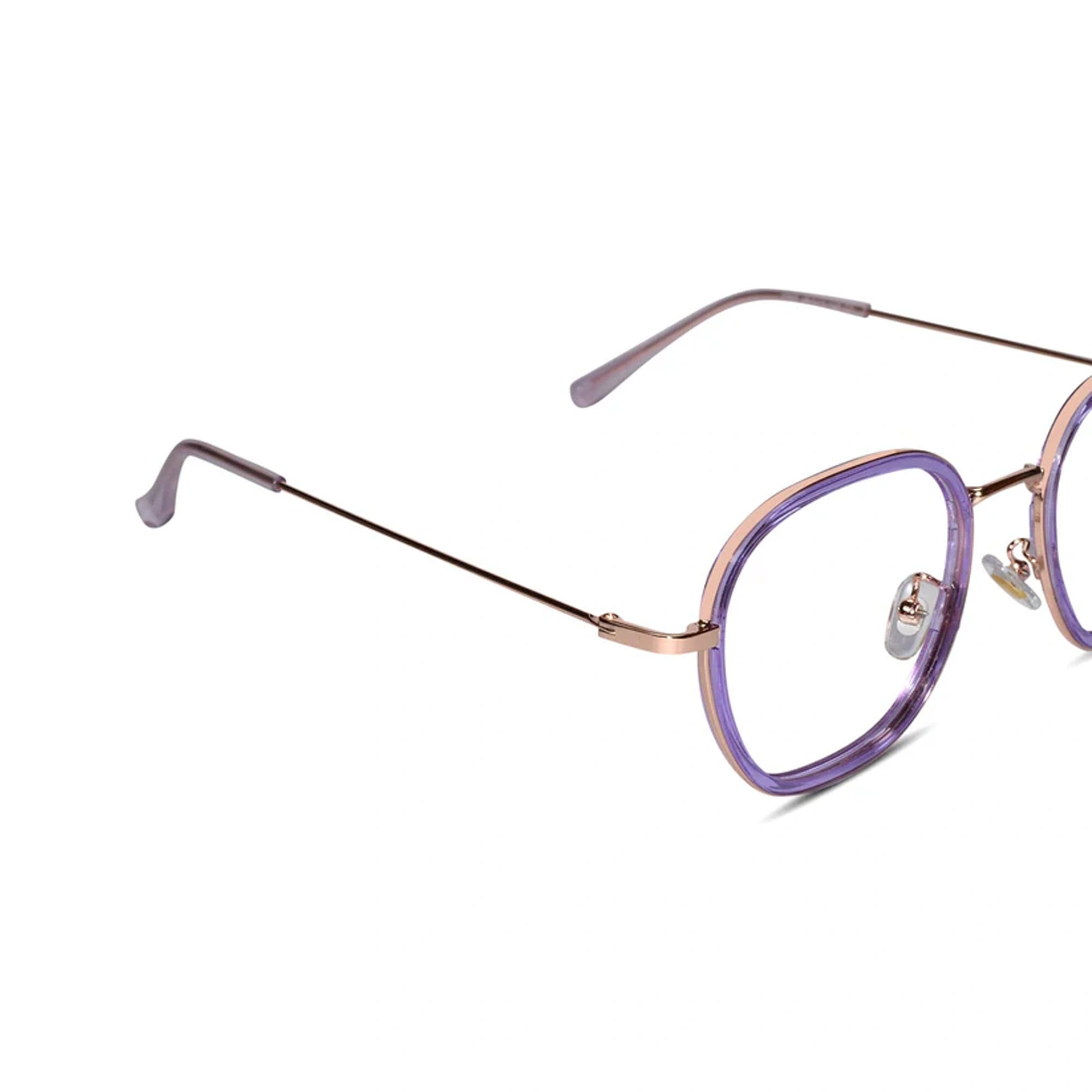 Purple Rose Gold Full Rim Hexagonal Eyeglasses For Women LKS2207-PURPL