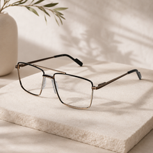 Gold Rectangular Antiglare Computer Glasses For Men