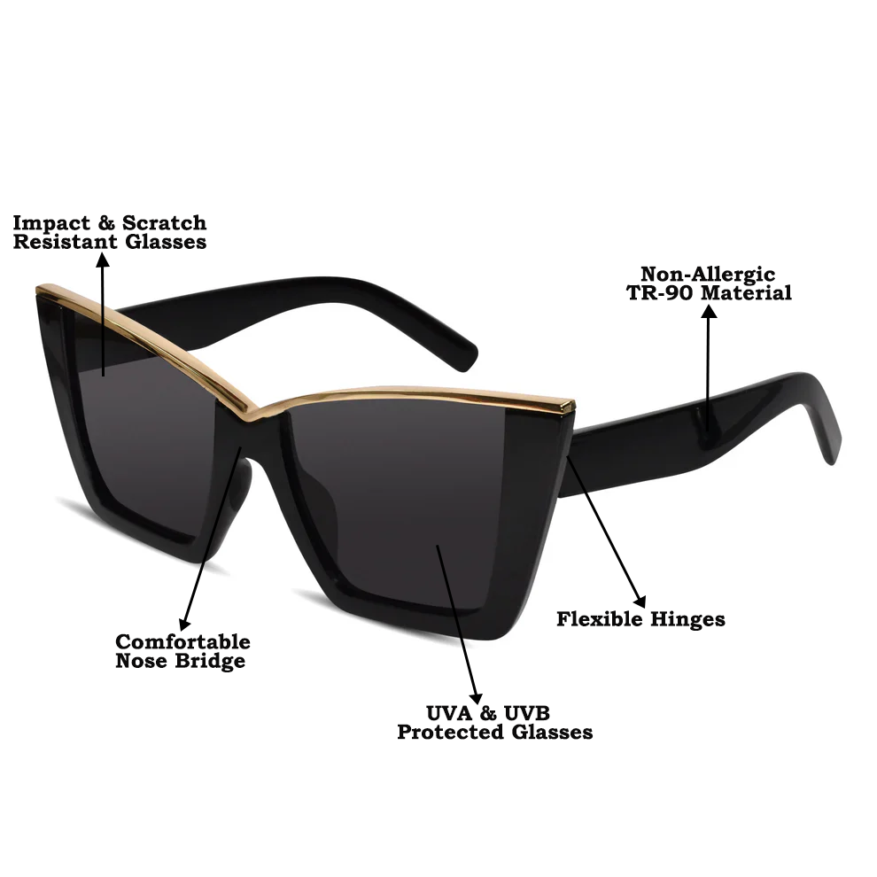 RoyalGaze | Black Oversize Cateye Sunglasses For Women ELS98059-BLK